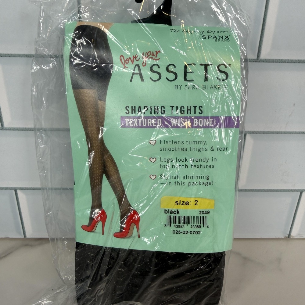 Assets By Sara Blakely Leggings Womens 2 Black Shaping Textured Wish Bone Spanx